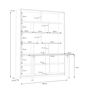 Etagère bureau rabattable 160cm 16 niches décors blanc & chêne - BROOM