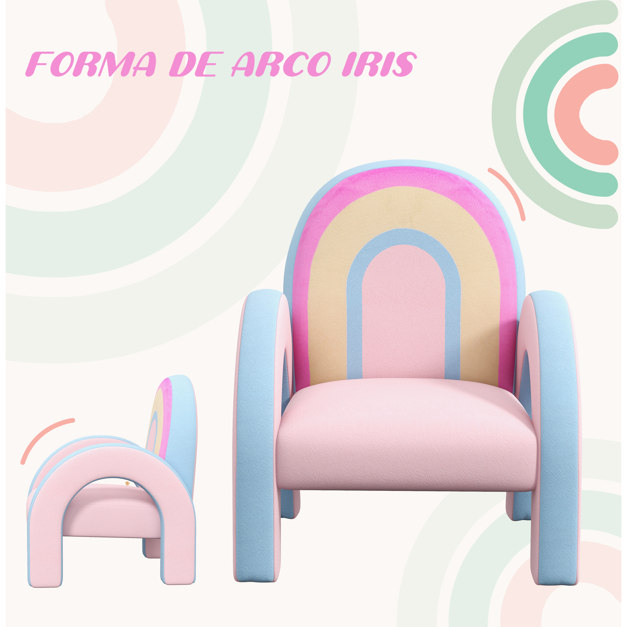 Sillón para Niños Pequeños en Forma de Arco Iris Mini Sofá Cómodo Sillón Infantil para Niños de 1,5-5 Años para Dormitorio Salón Carga 45 kg 43x41x51 cm Rosa