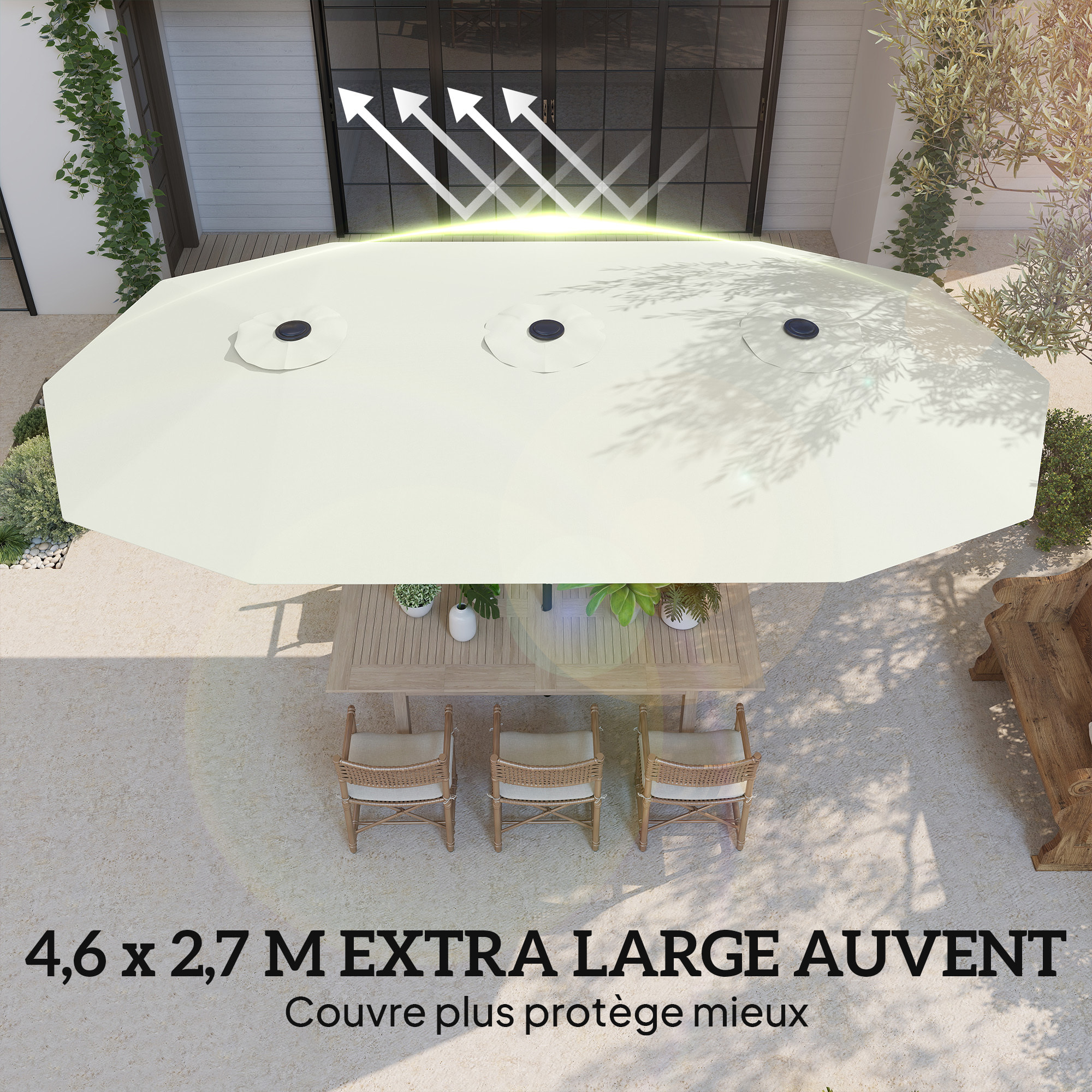 Parasol de jardin double XXL manivelle UV50+ housse de protection incluse crème
