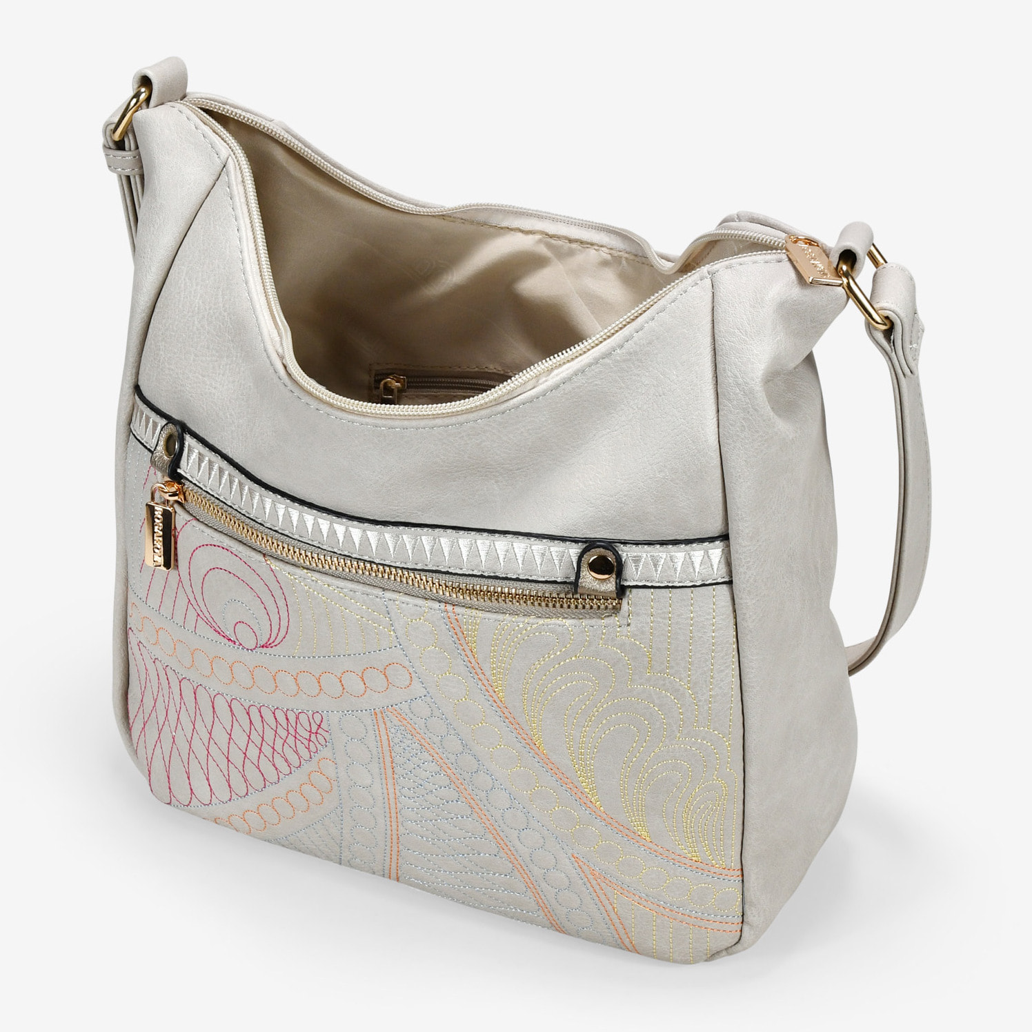 Bolso bandolera piedra con cosidos y cremallera