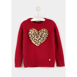 Jersey de Niña con Detalles de Estampado Animal en Rojo