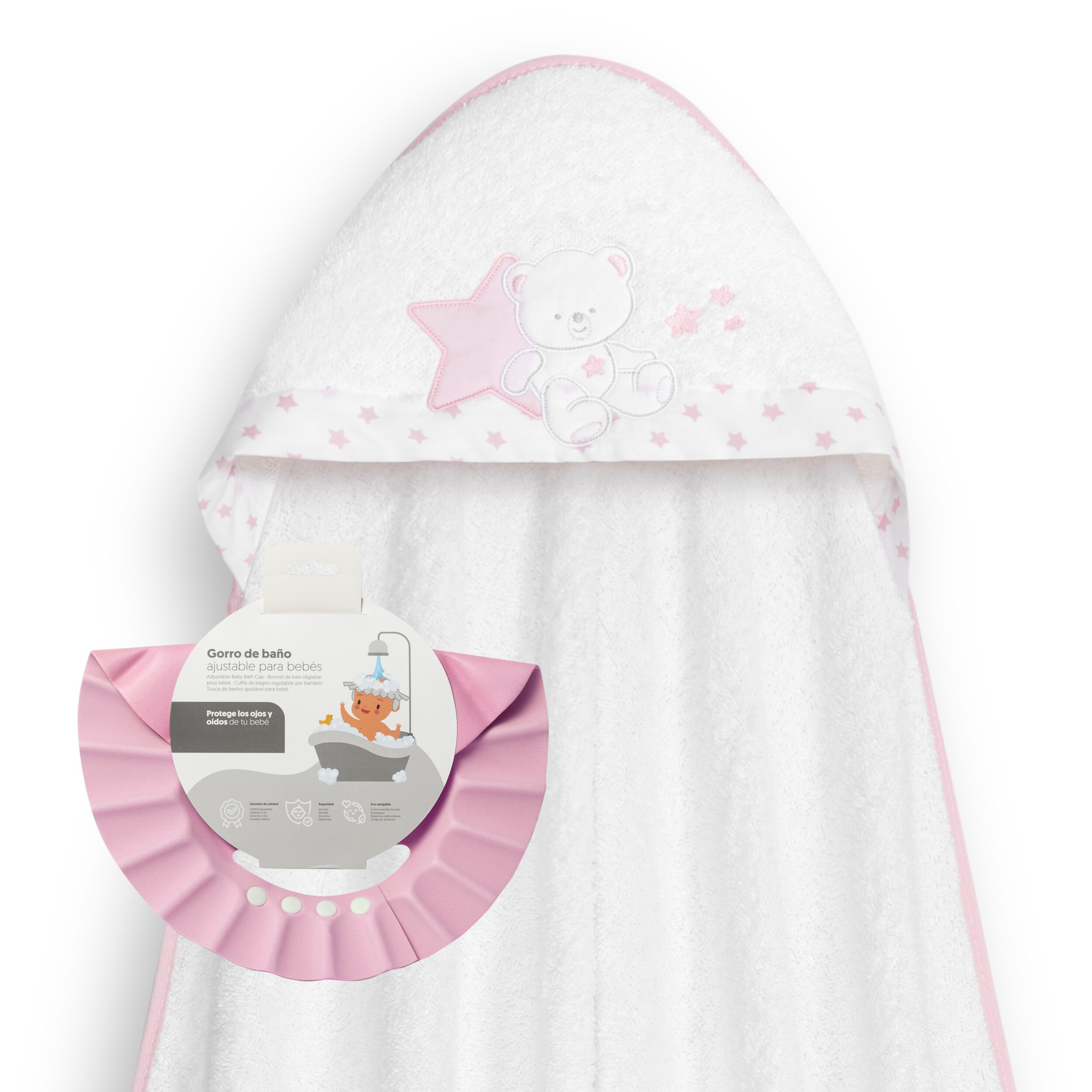 Capa Baño 1X1 Mod Osito Sentado Estrella+ Gorro Bco/Rosa