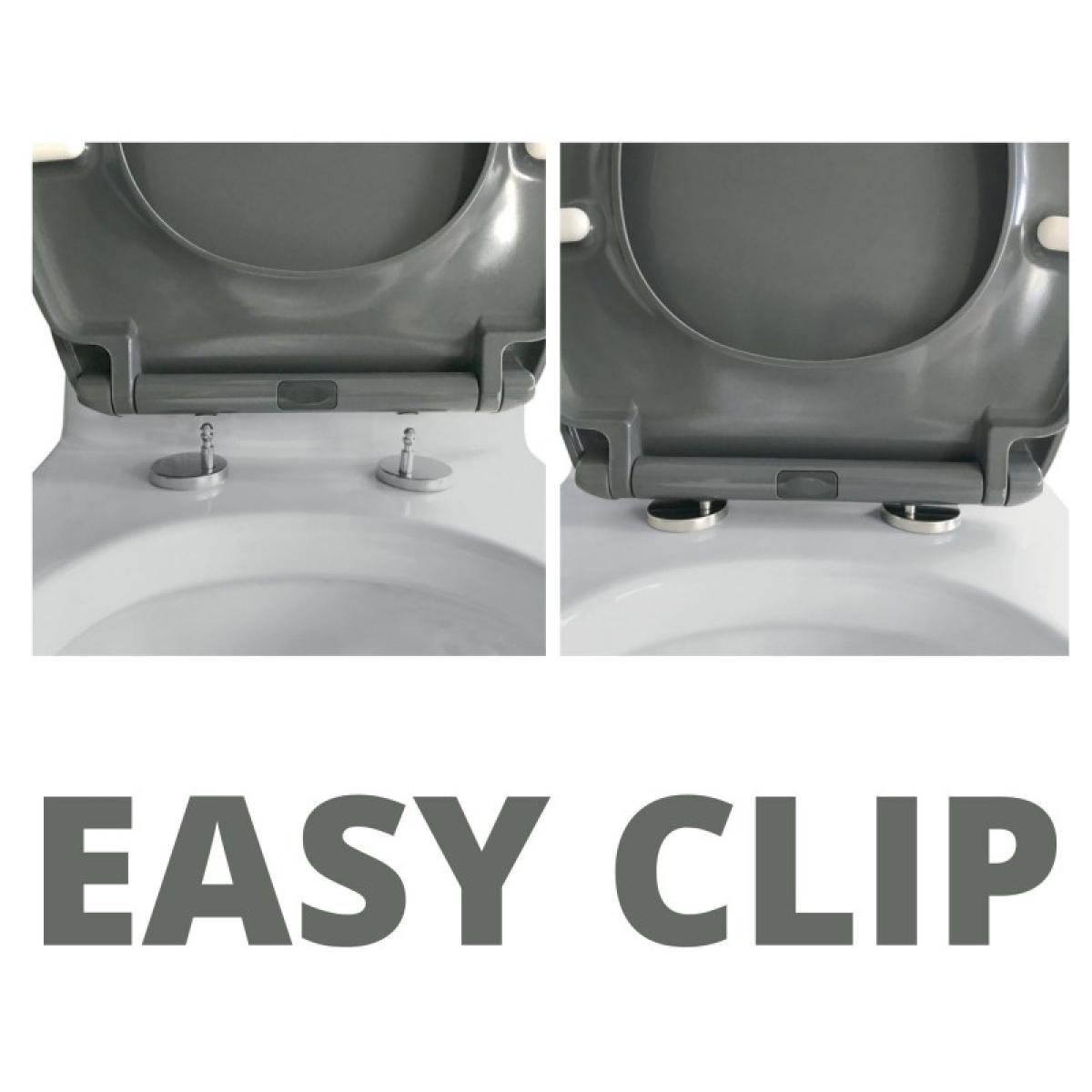 Abattant wc EASY CLIP Thermo Dur Gris - Charnières Inox Spirella