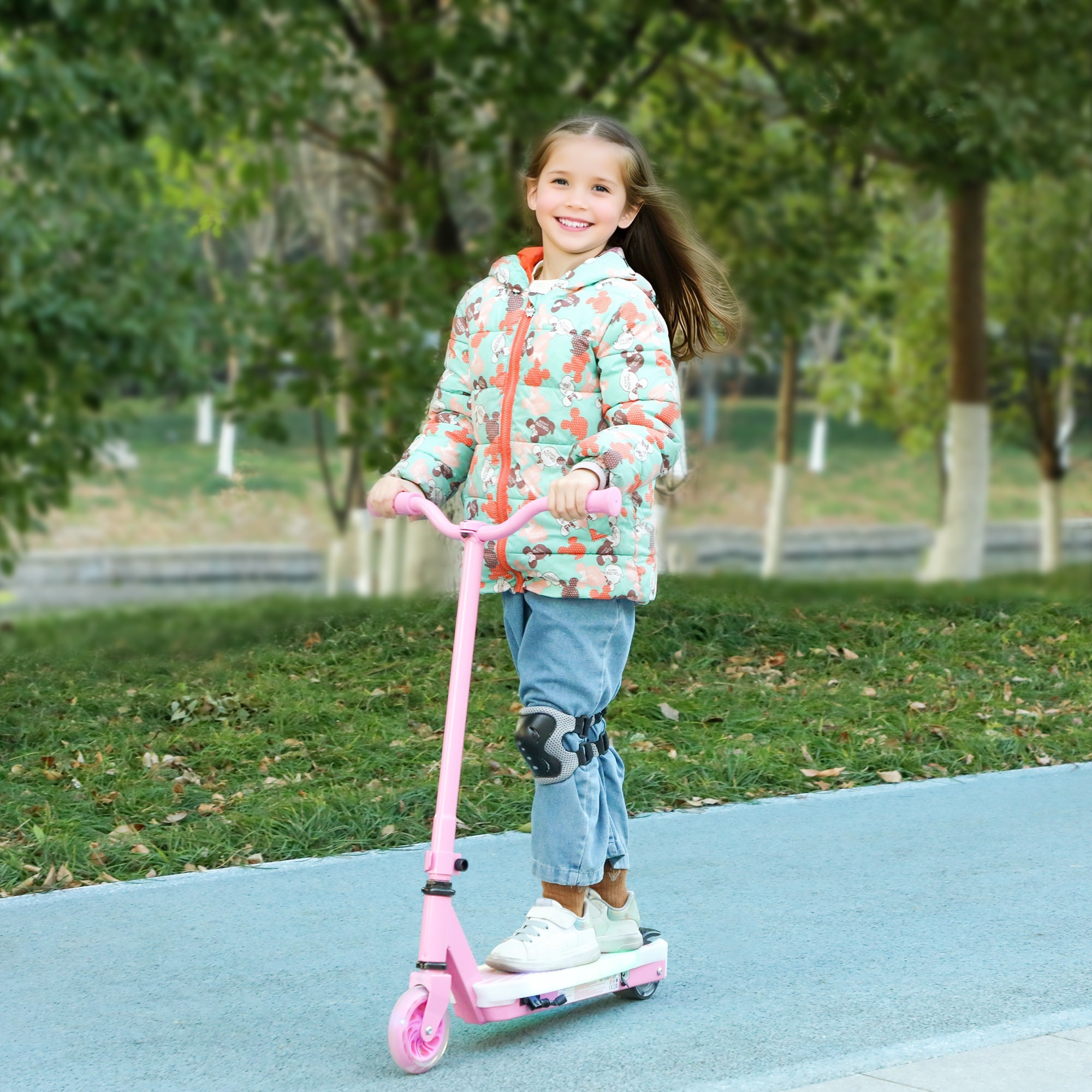 Patinete Eléctrico para Niños de 4-7 Años Patín Eléctrico Max. 6 km/h Motor 80 W Autonomía Máxima 8 km Patinete Eléctrico Infantil con Luces LED Freno Posterior Rosa