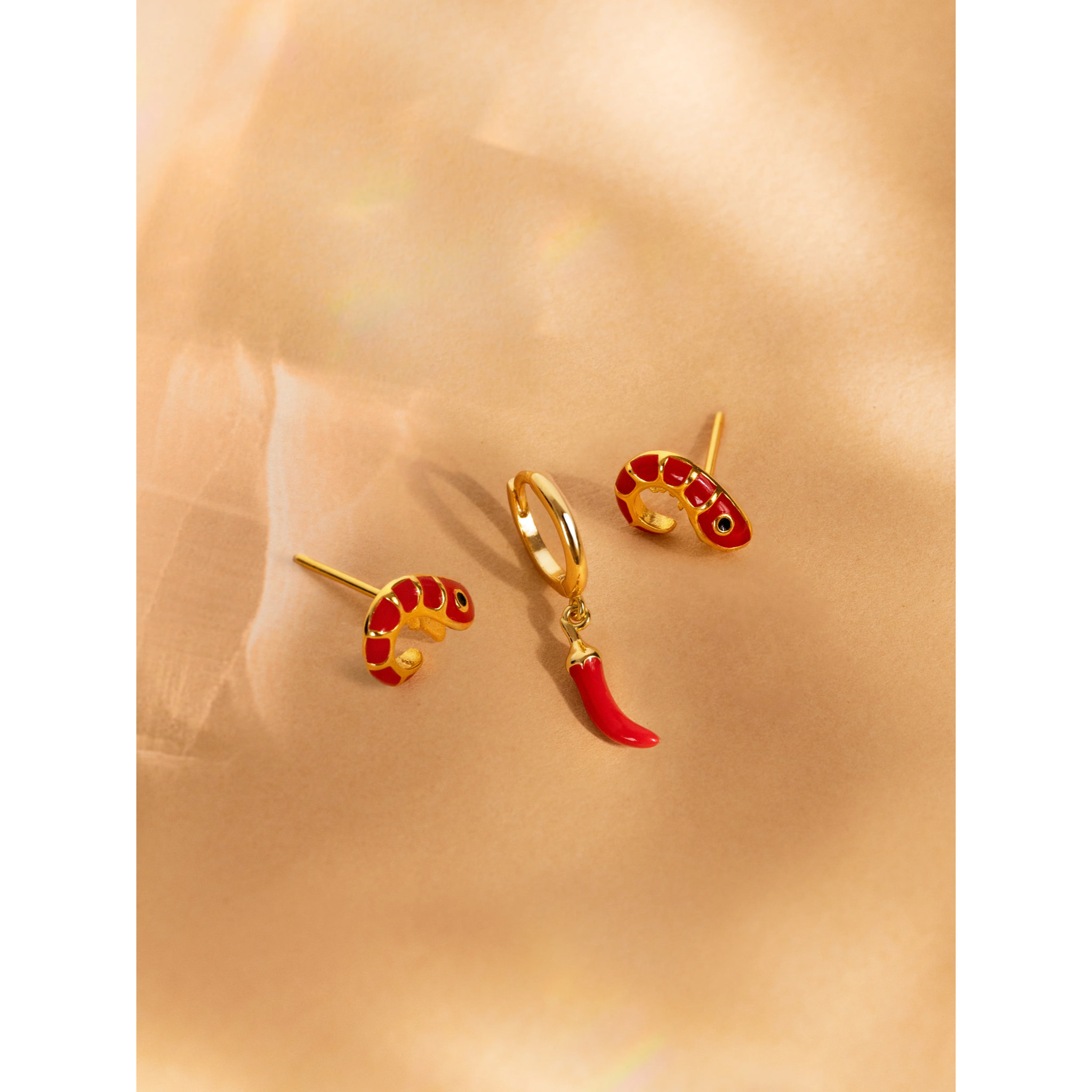 Orecchino Singolo Prawn Enamel Placcato Oro