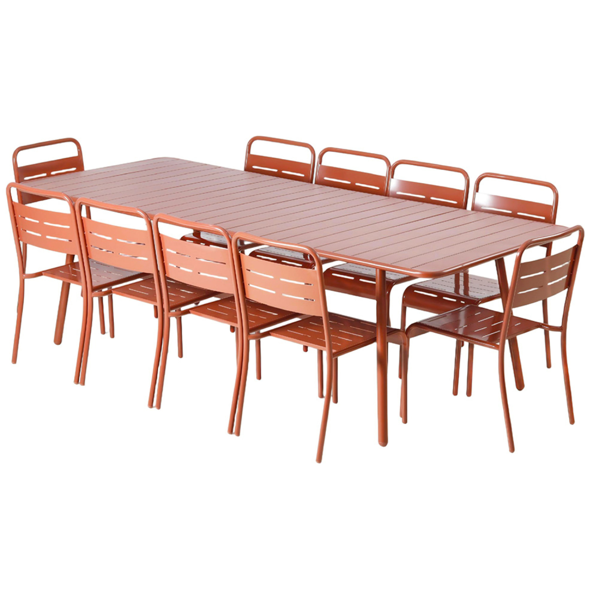 Ensemble table de jardin 234 cm et 10 chaises terracotta EVORA