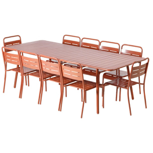 Ensemble table de jardin 234 cm et 10 chaises terracotta EVORA