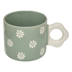 Mug motif fleurs Margot vert et blanc