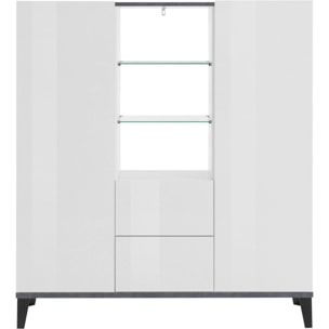 Credenza moderna a 2 ante e 2 cassetti, Made in Italy, Madia con ripiani, Buffet di design da ingresso, Cm 120x40h133, Bianco lucido e Ardesia