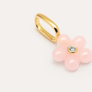 Charm Flower Pink Plata Baño Oro