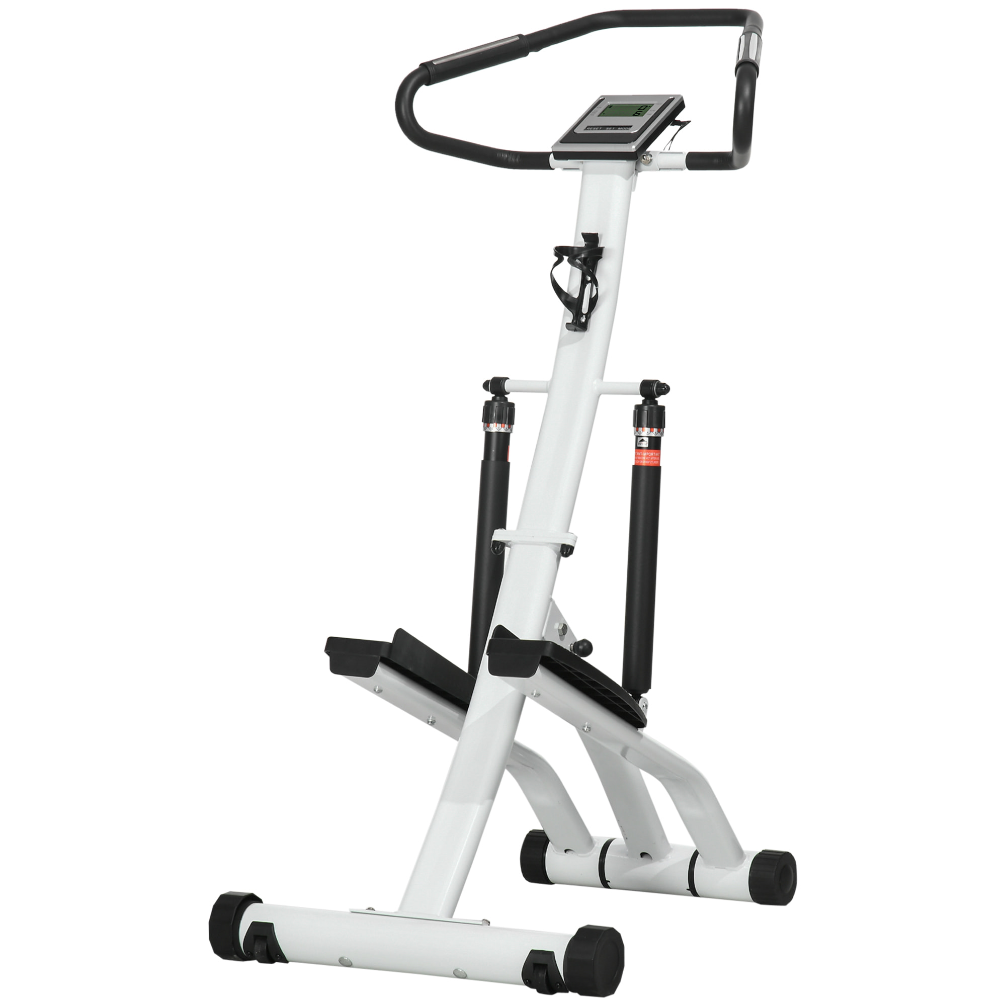 Stepper fitness pliable réglable - stepper avec guidon écran LCD multifonction porte-bouteille 2 roulettes acier blanc