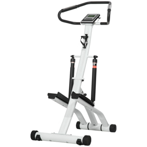 Stepper fitness pliable réglable - stepper avec guidon écran LCD multifonction porte-bouteille 2 roulettes acier blanc