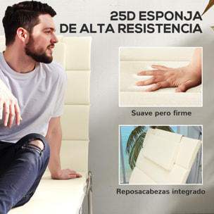 Pack 2 Cojines para Tumbonas Plegables Colchonetas para Tumbonas de Jardín Exterior 203x66x3 cm con Reposacabezas y Correas de Sujeción Crema