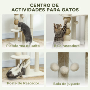 Árbol Rascador para Gatos Altura 76 cm Árbol para Gatos Torre para Gatos con Revestimiento de Borreguillo Plataformas Bola Colgante y Poste de Yute Beige