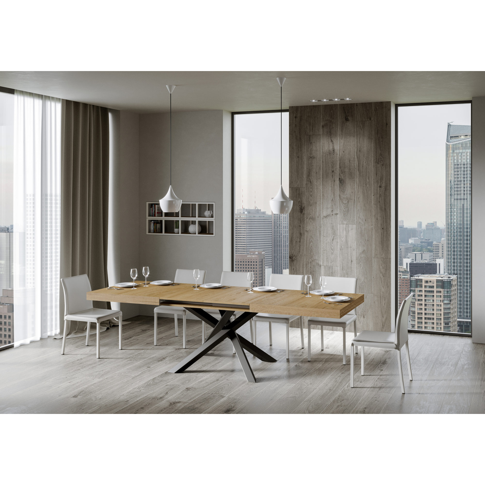 Table extensible 90x180/284 cm Volantis Chêne Nature cadre Anthracite