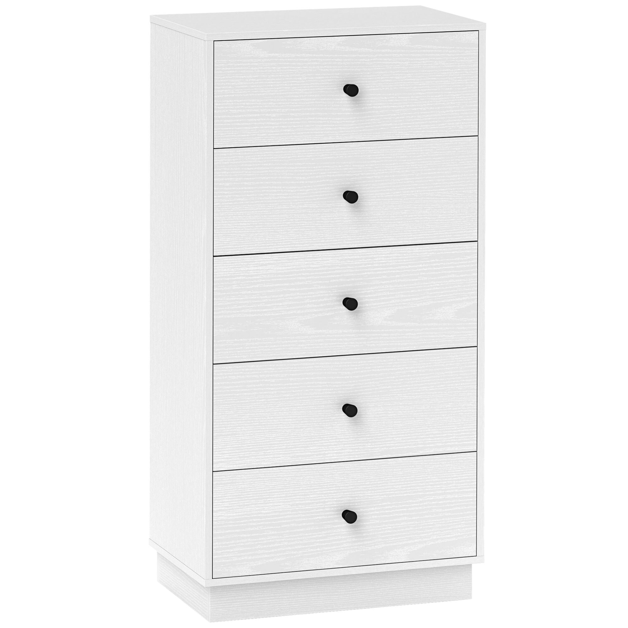 Cómoda con 5 Cajones Cómoda de Dormitorio Estrecha con Anti-vuelco Cajonera Alta para Salón Pasillo 47x29x95 cm Blanco