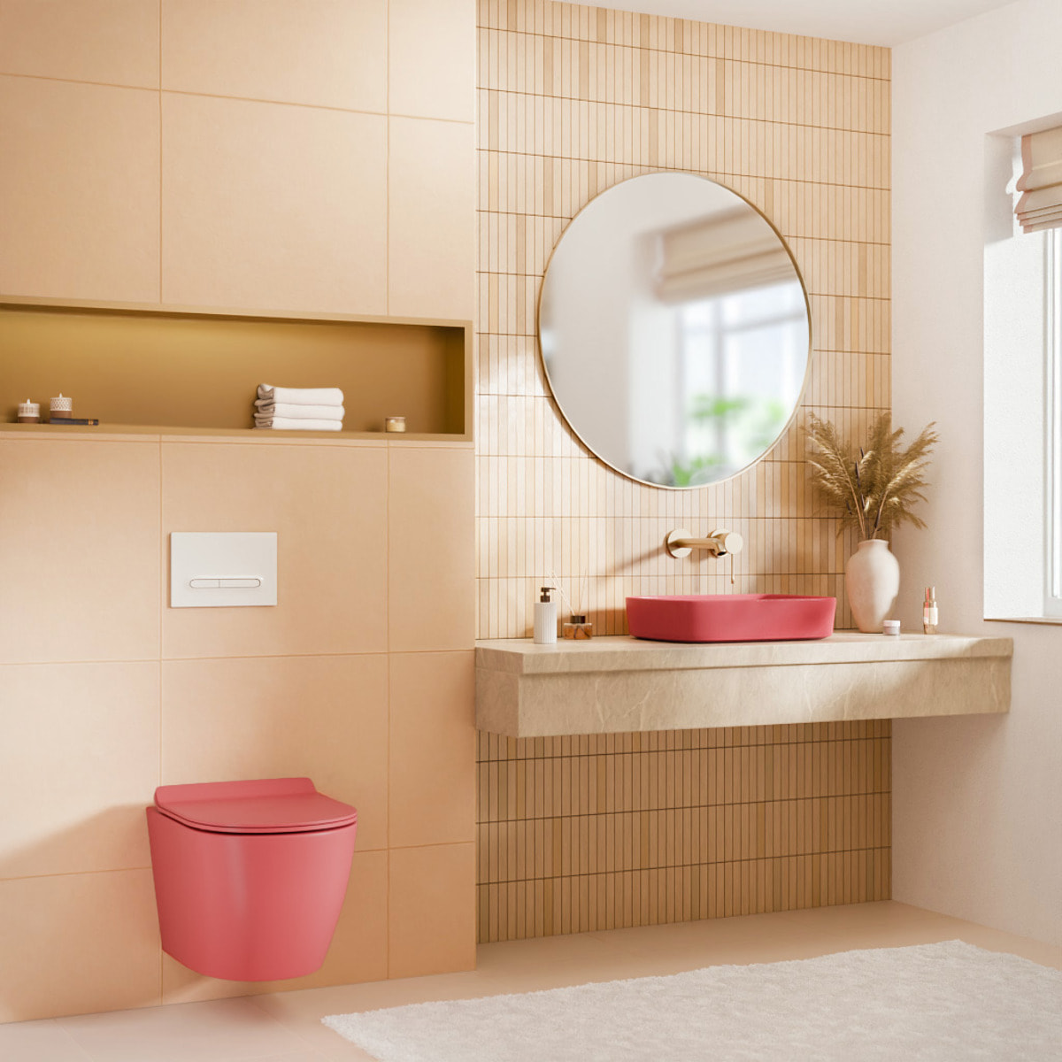 PixL WC suspendu en céramique Tornado Quiet Flush, fixations invisibles + abattant Soft-Close, Rose mat (CEPX010RTORPPM)