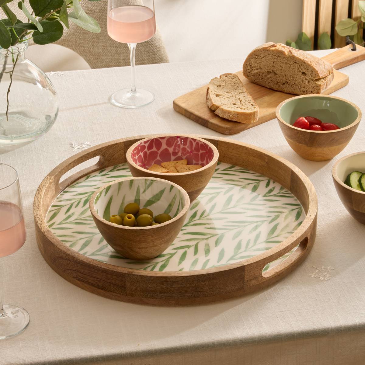 Saladier Inaya D19cm vert olive et manguier