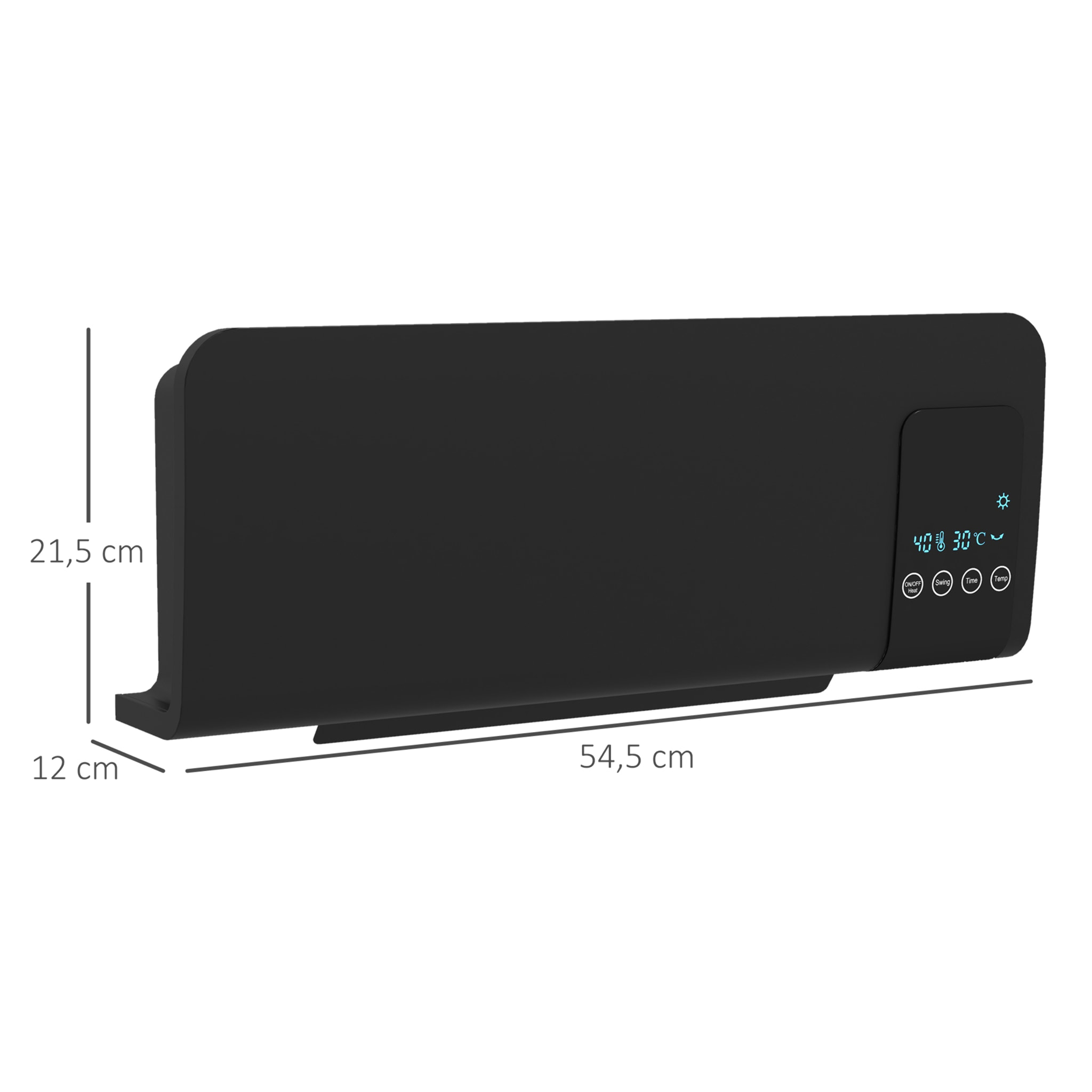 Calefactor Eléctrico de Pared Calefactor de Baño 1000W/2000W con Función de Oscilación Mando a Distancia Temporizador Protección contra Sobrecalentamiento 54,5x12x21,5 cm Negro