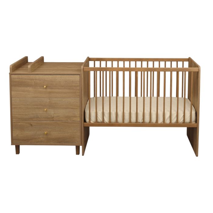 Lit combiné 120x60 évolutif en 90x190 décor bois chêne mokka