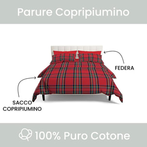 Intrecci - Parure Copripiumino Tartan Scozzese, Set Sacco Piumino e Federe in Puro Cotone, Matrimoniale