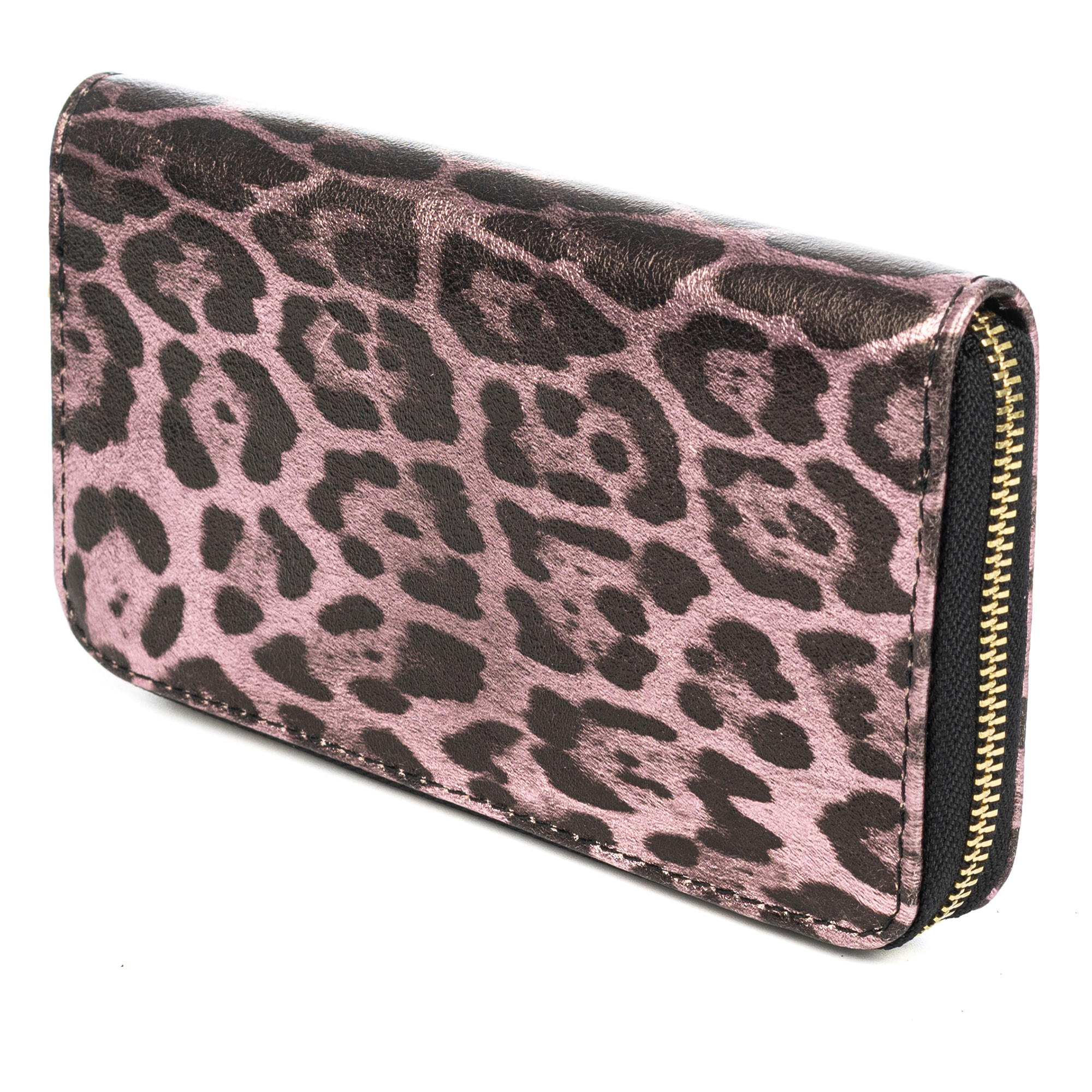 Avegno portafoglio donna, in vera pelle scamosciata con stampa animale leopardata lucida.