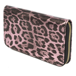 Avegno portafoglio donna, in vera pelle scamosciata con stampa animale leopardata lucida.