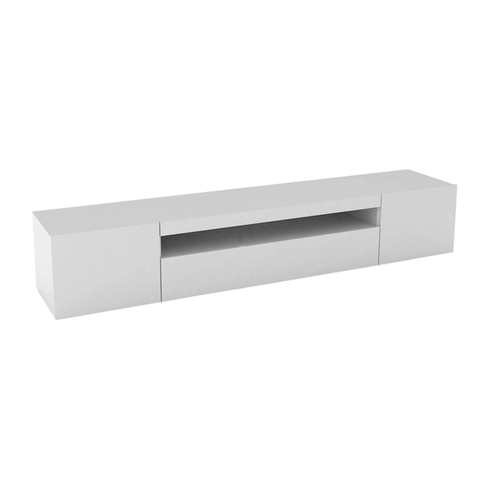 Mobile da soggiorno Porta TV, Made in Italy, Supporto per TV da salotto a 3 ante e ripiani, cm 200x40h37, colore Bianco lucido