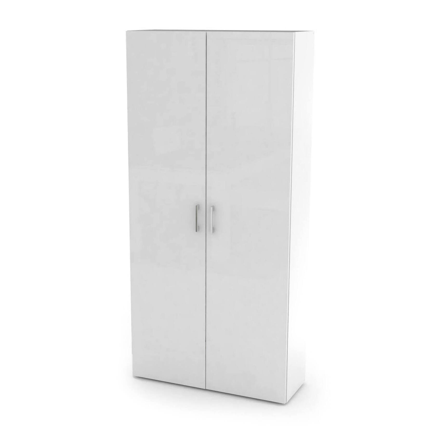 Scarpiera Actra, Mobile multiuso a 2 ante e scaffali interni, Portascarpe da ingresso, 100% Made in Italy, cm 91x33h190, Bianco lucido