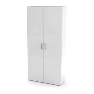 Scarpiera Actra, Mobile multiuso a 2 ante e scaffali interni, Portascarpe da ingresso, 100% Made in Italy, cm 91x33h190, Bianco lucido