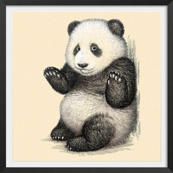 Affiche enfant Affiche illustration vintage panda Affiche + cadre en bois - Noir