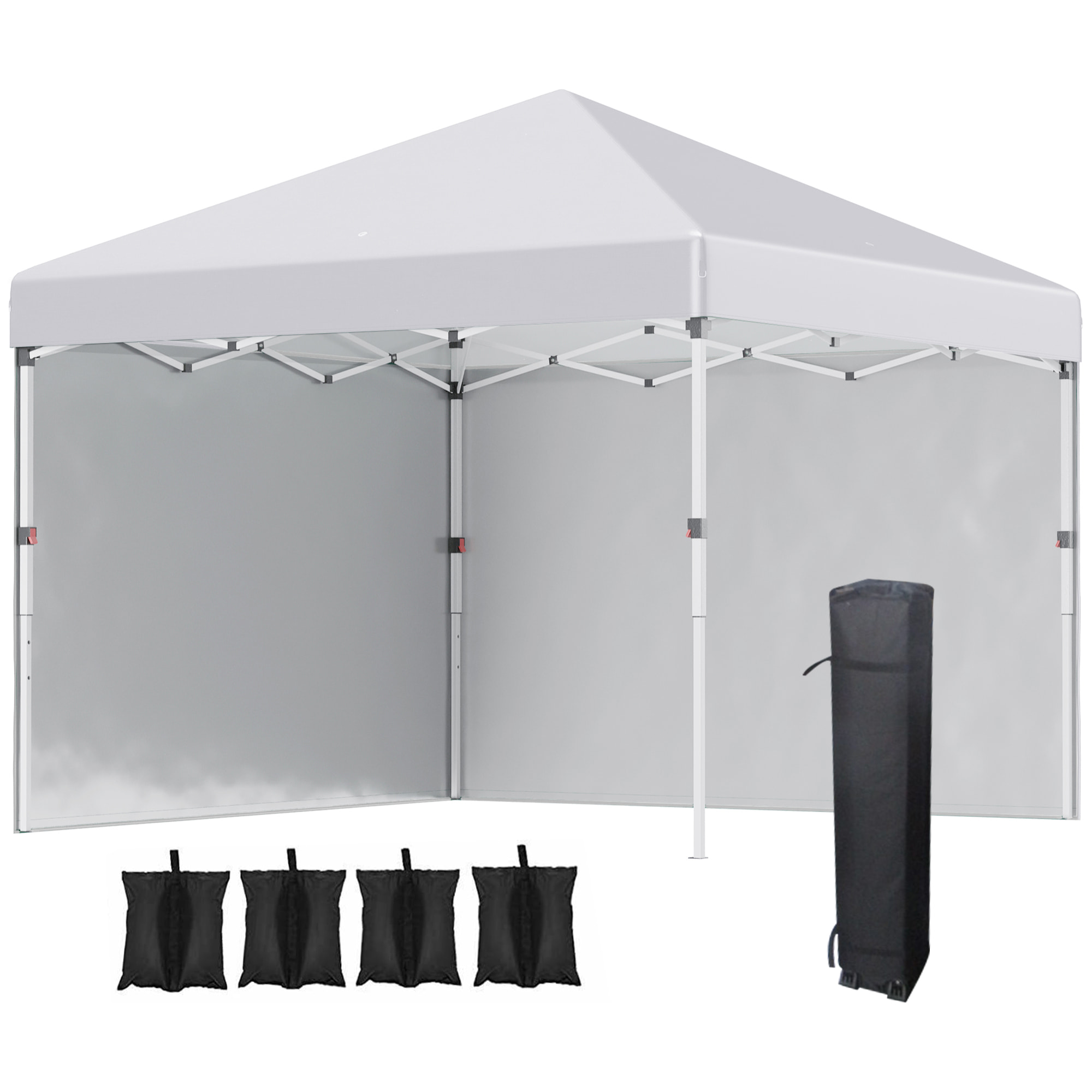 Carpa Plegable Pop-up Gazebo 3x3 m Cenador Plegable con 2 Paredes Laterales Anti-UV Altura Ajustable en 3 Niveles Sacos de Arena y Bolsa de Transporte con Ruedas para Camping Fiestas Blanco