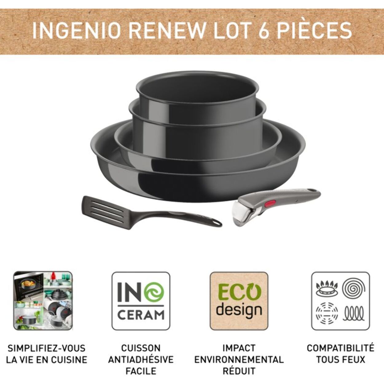 Batterie de cuisine TEFAL Renew 6pcs ceramique L2609602