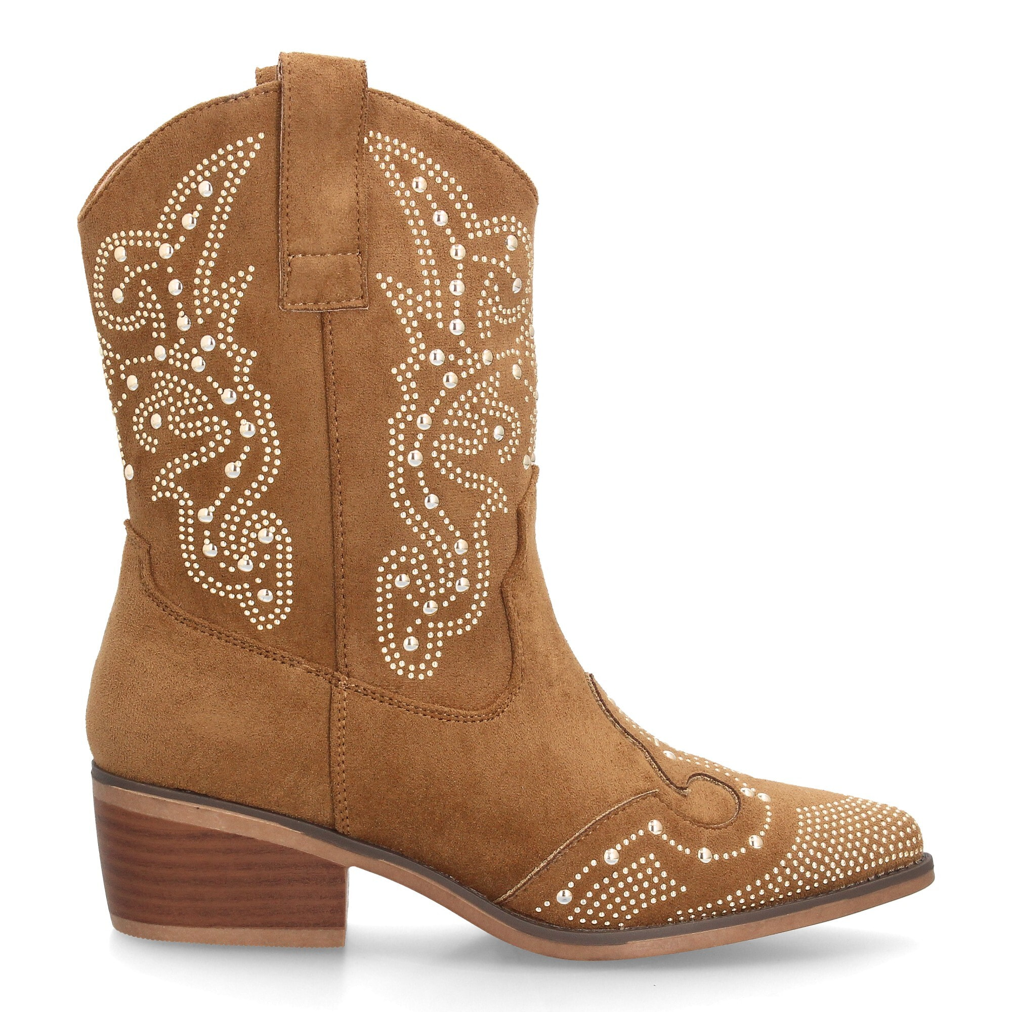 Botín cowboy mujer caña media con tachuelas decorativas y tacón bajo