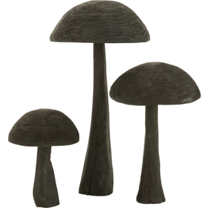 J-Line Champignon En Bois Noir Large