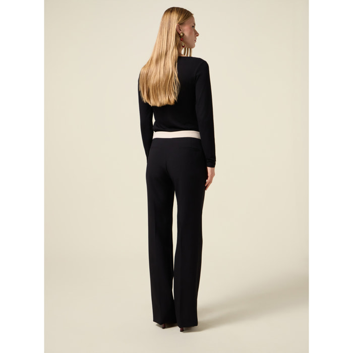 Oltre - Pantaloni palazzo con dettaglio a contrasto - Nero
