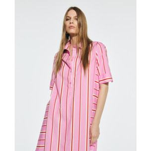Abito Camicia a Righe Maniche Corte