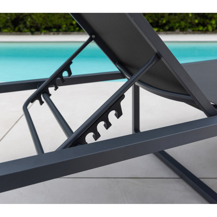 Transat de jardin en aluminium - pliable - gris anthracite - NARA