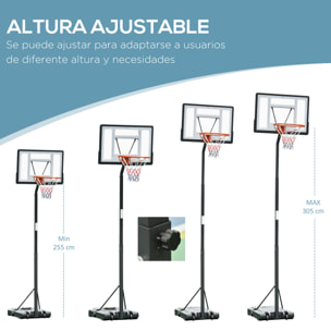 Aro de Baloncesto con Soporte Acero 86x153x250-350cm Negro