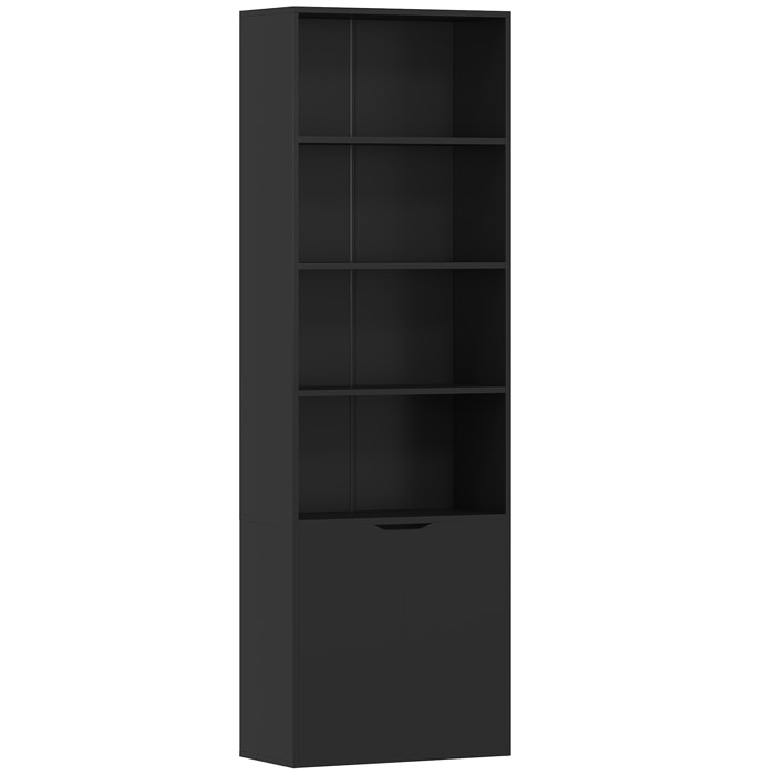 Bibliothèque 4 étagères armoire 2 portes dim. 59 x 29 x 180 cm noir