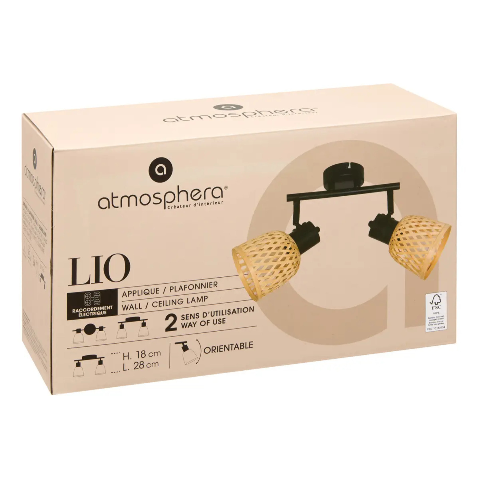 Applique murale/plafonnier Lio beige 28x17cm