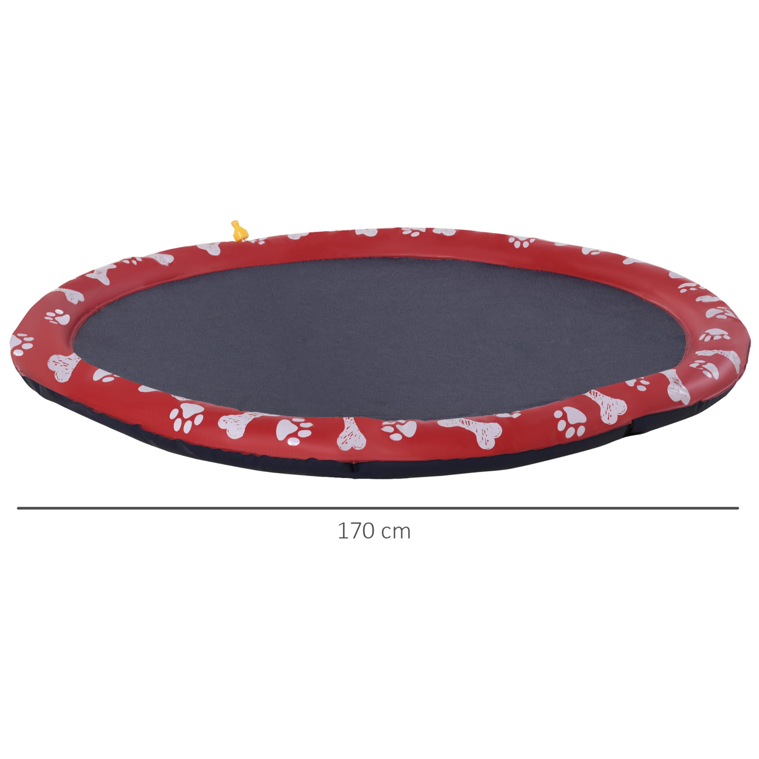 Splash Pad para Mascotas Tapete de Juegos de Agua Redondo Ø170 cm Almohadilla de Aspersor con Bonito Estampado y Superficie Antideslizante para Perros Rojo y Azul