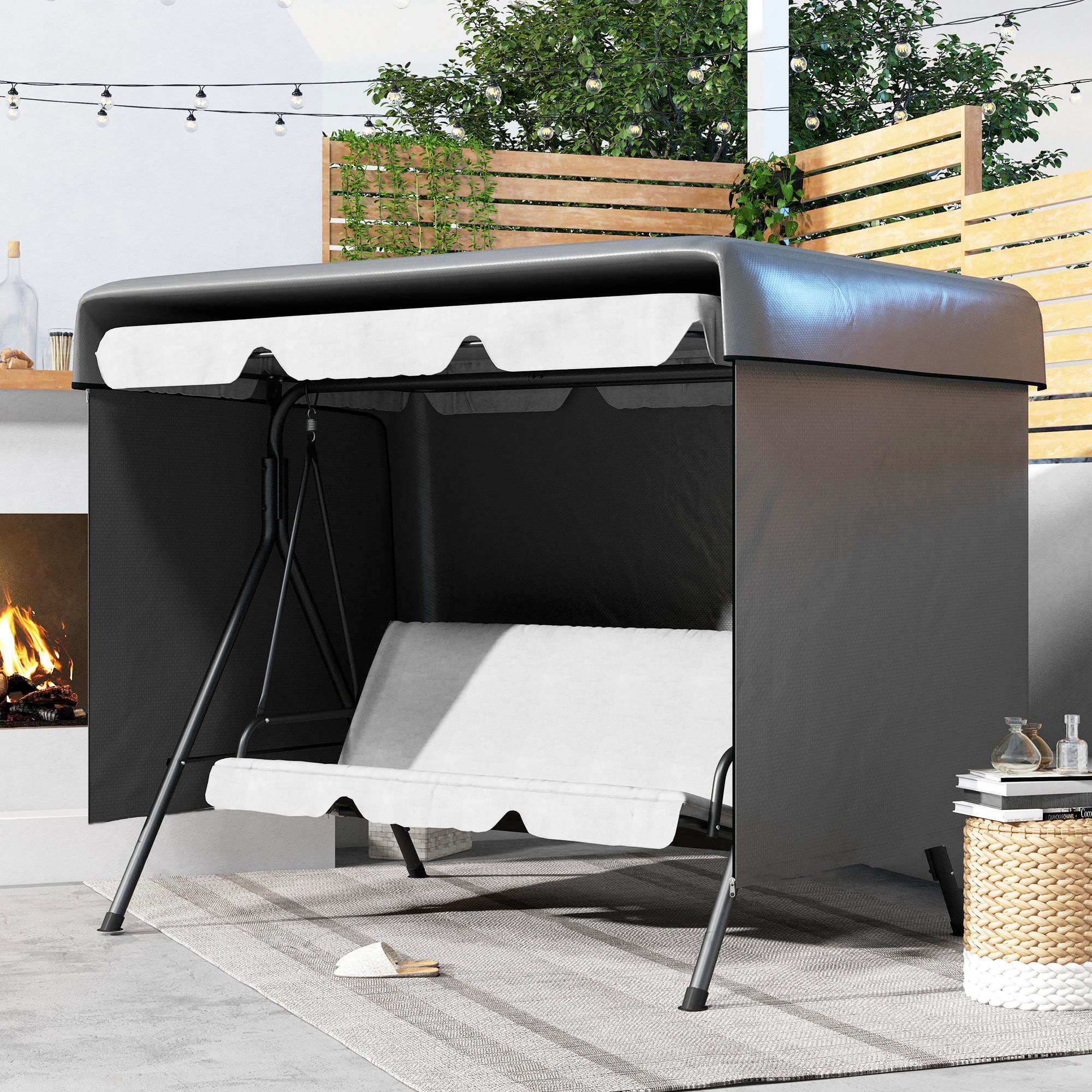 Outsunny Funda Balancín Jardín, Funda Columpio Jardín Exterior, Cubierta de Columpio con Cremallera, Impermeable, 215x155x150 cm, Gris Oscuro