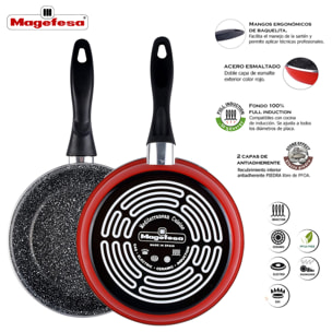 Magefesa K2 ROJO sartén 20, acero esmaltado vitrificado, en rojo, inducción y lavavajillas