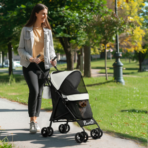 Cochecito para Perros Pequeños con Estructura de Paraguas Carrito para Perros Plegable con Cojín Lavable Portavaso Ventanas de Malla y Bolsa de Almacenamiento Crema