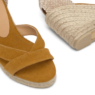 Sandalia de cuña Bailey en algodón orgánico lavado y cierre de cintas