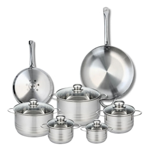 Ensemble de 2 Poêles de cuisson 24 et 32 cm et 5 faitouts 12, 14, 16, 20 et 24 cm Elo Profi Brillant