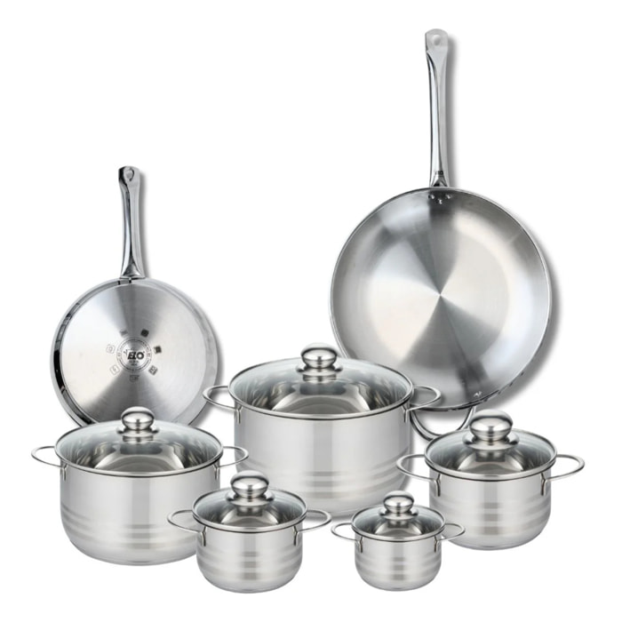 Ensemble de 2 Poêles de cuisson 24 et 32 cm et 5 faitouts 12, 14, 16, 20 et 24 cm Elo Profi Brillant