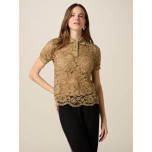 Oltre - T-shirt polo in pizzo - Verde militare