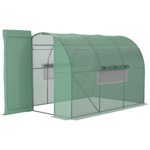 Serre de Jardin Tunnel 6 m² Acier galvanisé renforcé diamètre 2,5 cm + PE Haute densité fenêtres Porte Vert